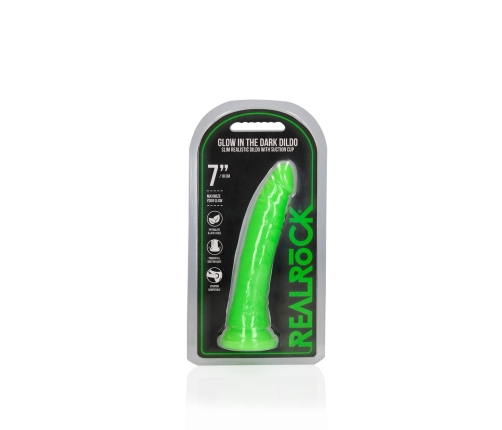 Slim Realistic Dildo with Suction Cup - Glow in the Dark - 7'' / 18 cm