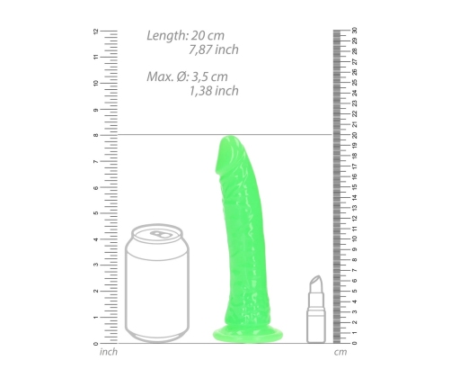 Slim Realistic Dildo with Suction Cup - Glow in the Dark - 7'' / 18 cm