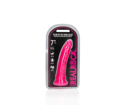 Slim Realistic Dildo with Suction Cup - Glow in the Dark - 7'' / 18 cm