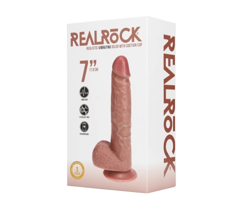 Vibrating Regular Straight Cock with Balls - 7 / 18 cm - Tan