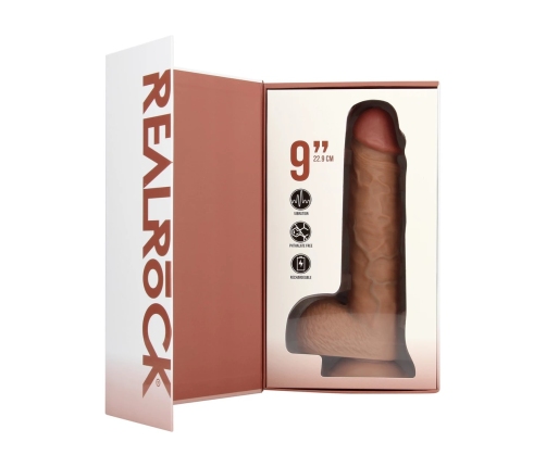 Vibrating Regular Straight Cock with Balls - 9 / 23 cm - Tan