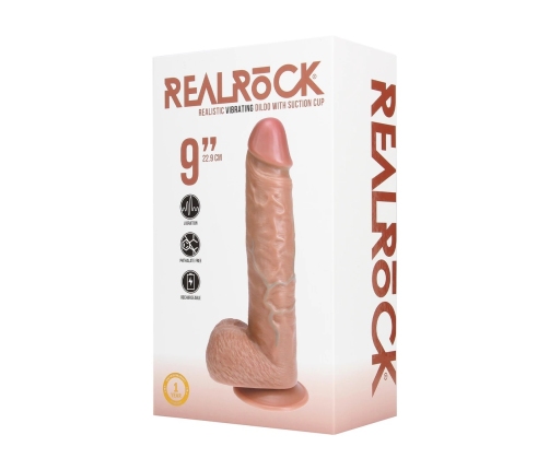 Vibrating Regular Straight Cock with Balls - 9 / 23 cm - Tan