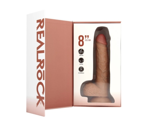 Vibrating and Rotating Straight Cock with Balls - 8 / 20,5 cm - Tan