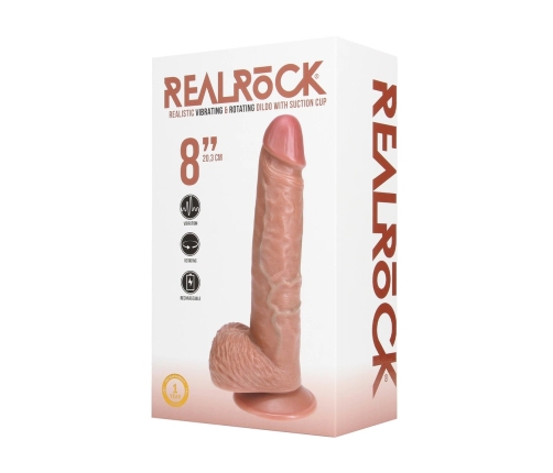 Vibrating and Rotating Straight Cock with Balls - 8 / 20,5 cm - Tan
