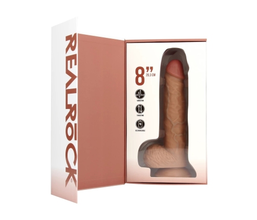 Vibrating and Thrusting Straight Cock with Balls - 8 / 20,5 cm - Tan