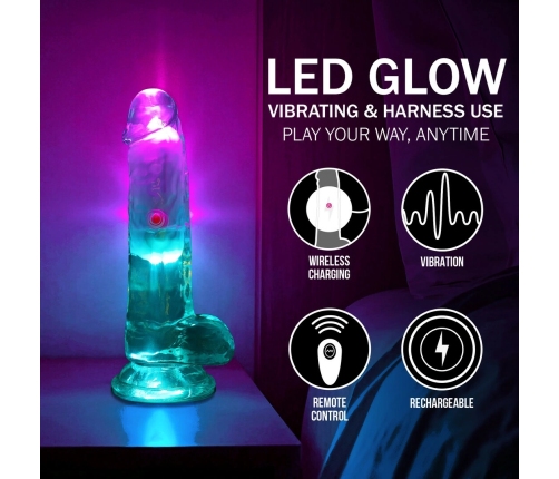 RealRock Vibrating LED Transparent Intimate Device 15 cm with Suction Base