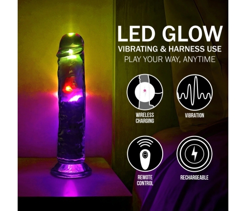 RealRock LED Vibrating Model 20 cm Transparent - Multi-Function Intimate Device