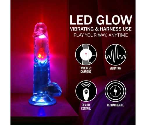 RealRock LED Vibrating Straight Model with Suction Base 20cm Transparent