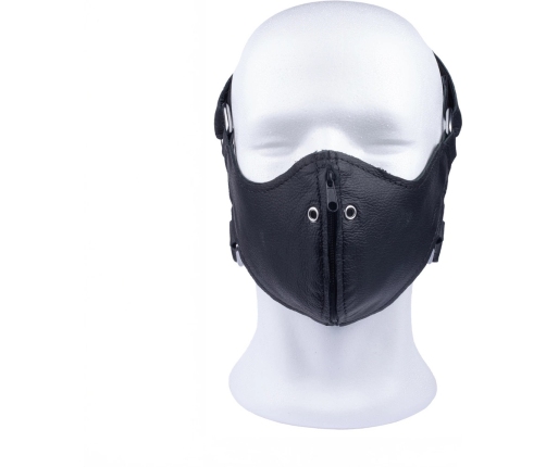 Red Leather Face Mask with Zip - Black, Adjustable Fit, Cowhide