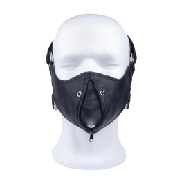 Red Leather Face Mask with Zip - Black, Adjustable Fit, Cowhide