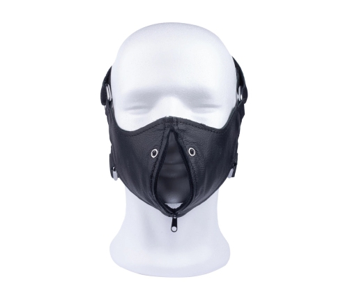 Red Leather Face Mask with Zip - Black, Adjustable Fit, Cowhide