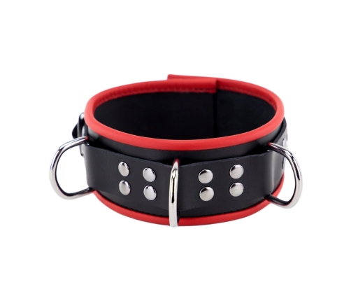 Red Leather Collar Model 3D Rings Adjustable Red/Black 46 cm