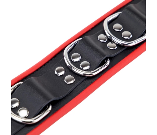 Red Leather Collar Model 3D Rings Adjustable Red/Black 46 cm