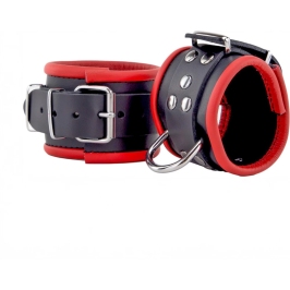 Red Leather Restraint Cuffs Red/Black Adjustable 25 cm