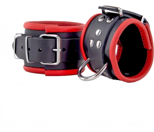 Red Leather Restraint Cuffs Red/Black Adjustable 25 cm