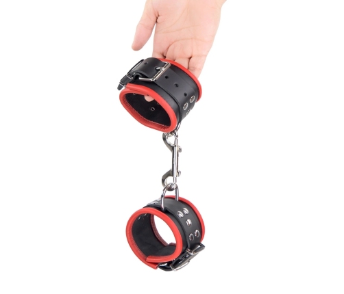 Red Leather Restraint Cuffs Red/Black Adjustable 25 cm
