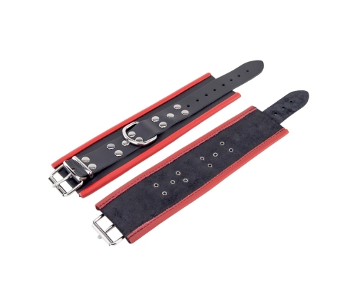 Red Leather Restraint Cuffs Red/Black Adjustable 25 cm