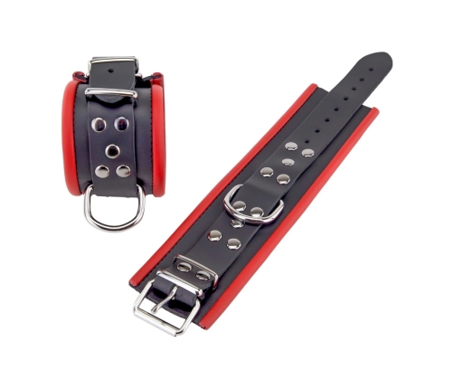 Red Leather Restraint Cuffs Red/Black Adjustable 25 cm