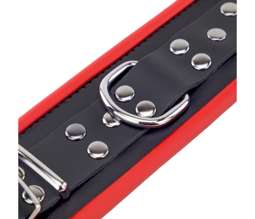 Red Leather Restraint Cuffs Red/Black Adjustable 25 cm