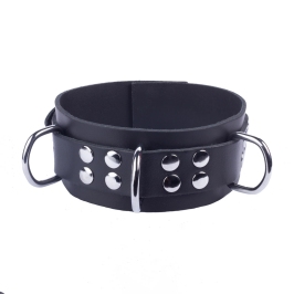 Red Leather Ultra Wide Leather Collar Black Adjustable 38-52 cm