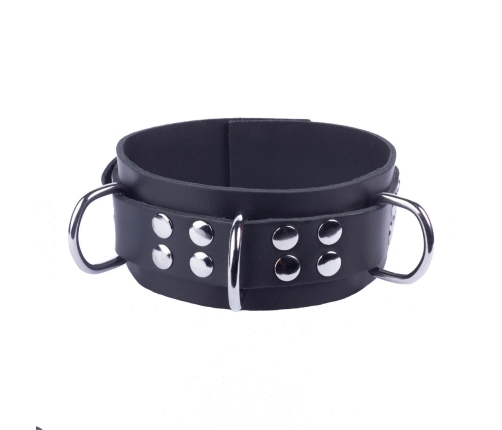 Red Leather Ultra Wide Leather Collar Black Adjustable 38-52 cm