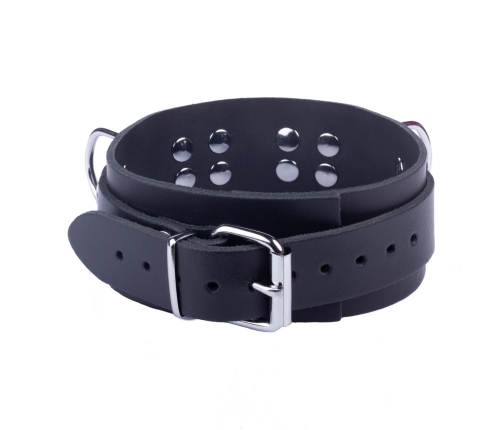 Red Leather Ultra Wide Leather Collar Black Adjustable 38-52 cm