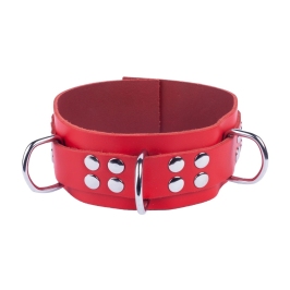 Red Leather Collar Red - Adjustable, Metal Hardware, 38-52 cm