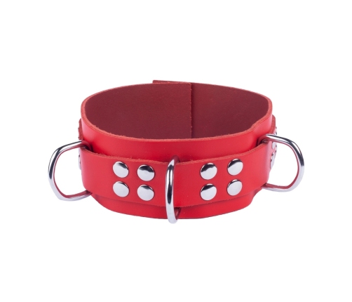Red Leather Collar Red - Adjustable, Metal Hardware, 38-52 cm