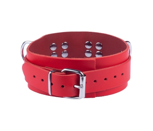 Red Leather Collar Red - Adjustable, Metal Hardware, 38-52 cm