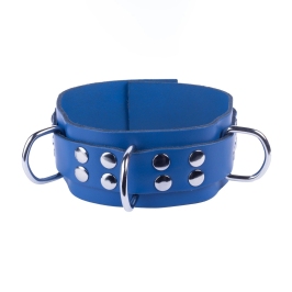 Red Leather Ultra Blue Adjustable Leather Collar 38-52 cm