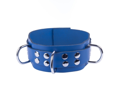 Red Leather Ultra Blue Adjustable Leather Collar 38-52 cm