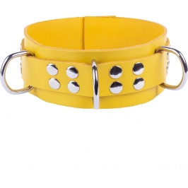 Red Leather Adjustable Yellow Collar - Vegetable Tanned, 5.5 cm Wide