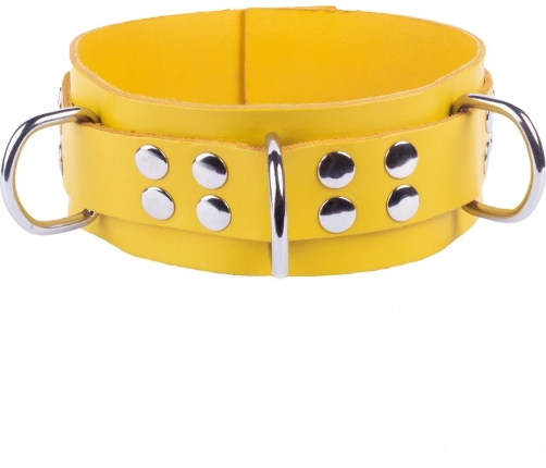Red Leather Adjustable Yellow Collar - Vegetable Tanned, 5.5 cm Wide