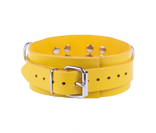 Red Leather Adjustable Yellow Collar - Vegetable Tanned, 5.5 cm Wide