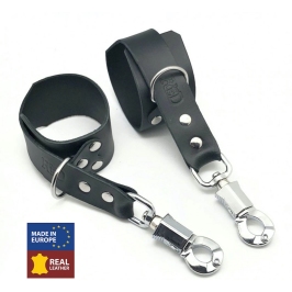 Red Leather Premium Leather Restraints with Safety Carabiner Black Adjustable