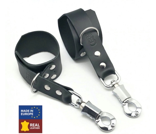 Red Leather Premium Leather Restraints with Safety Carabiner Black Adjustable