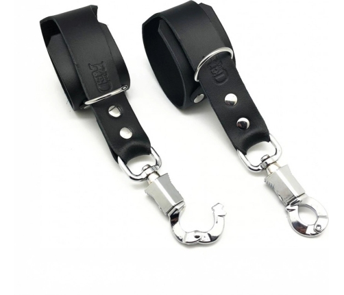 Red Leather Premium Leather Restraints with Safety Carabiner Black Adjustable