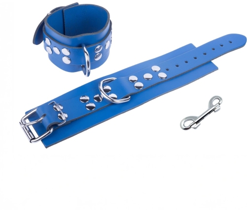 Red Leather Blue Genuine Leather Handcuffs - Adjustable 21-32 cm, 6 cm Wide