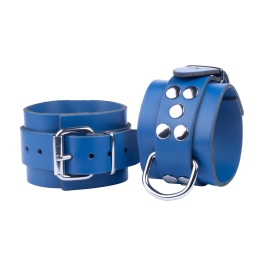 Red Leather Blue Genuine Leather Handcuffs - Adjustable 21-32 cm, 6 cm Wide