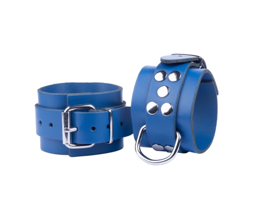 Red Leather Blue Genuine Leather Handcuffs - Adjustable 21-32 cm, 6 cm Wide