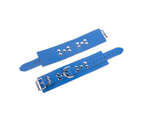 Red Leather Blue Genuine Leather Handcuffs - Adjustable 21-32 cm, 6 cm Wide