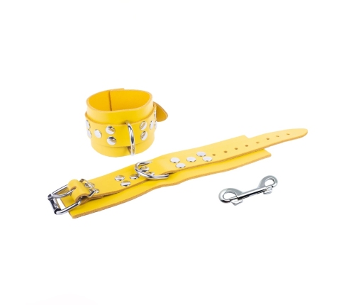 Red LeatherRestraint Cuffs Yellow 6cm Adjustable - Genuine European Leather