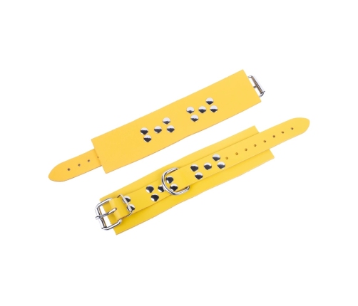 Red LeatherRestraint Cuffs Yellow 6cm Adjustable - Genuine European Leather