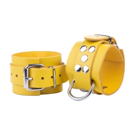 Red LeatherRestraint Cuffs Yellow 6cm Adjustable - Genuine European Leather