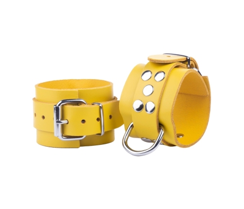 Red LeatherRestraint Cuffs Yellow 6cm Adjustable - Genuine European Leather