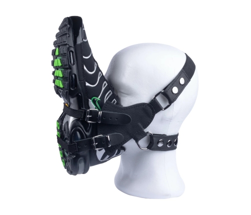 Red Leather Sniff My Sneaker Leather Mask Black - Adjustable Cowhide Model