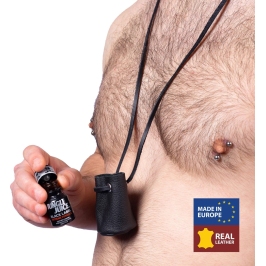 Red Leather Aroma Pouch Black - Compact Vegetable-Tanned Case 6.5cm