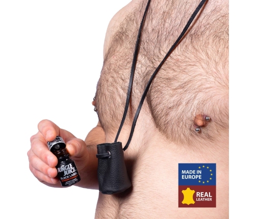 Red Leather Aroma Pouch Black - Compact Vegetable-Tanned Case 6.5cm