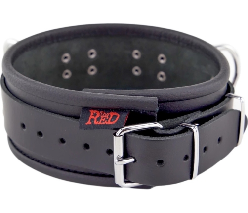 Red Leather Collar Model 3D Black, Triple Metal Rings, Adjustable