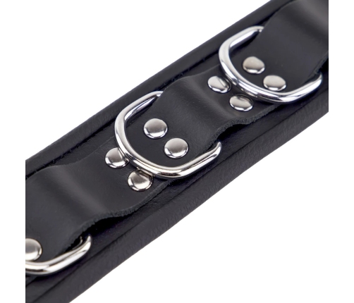 Red Leather Collar Model 3D Black, Triple Metal Rings, Adjustable